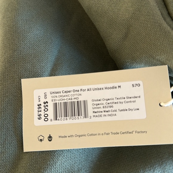 PACT 100% Organic Cotton Cotton Caper One For All Unisex Hoodie Sage (XS) BNWT - Picture 11 of 11